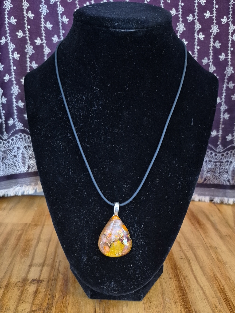 Handcrafted Amber-Accent Teardrop Pendant Necklace - Women Jewelry